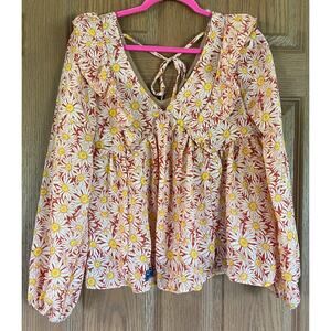 Simply Southern Floral Hobo Long Sleeve Size Medium With Ruffles PTP 18.5”